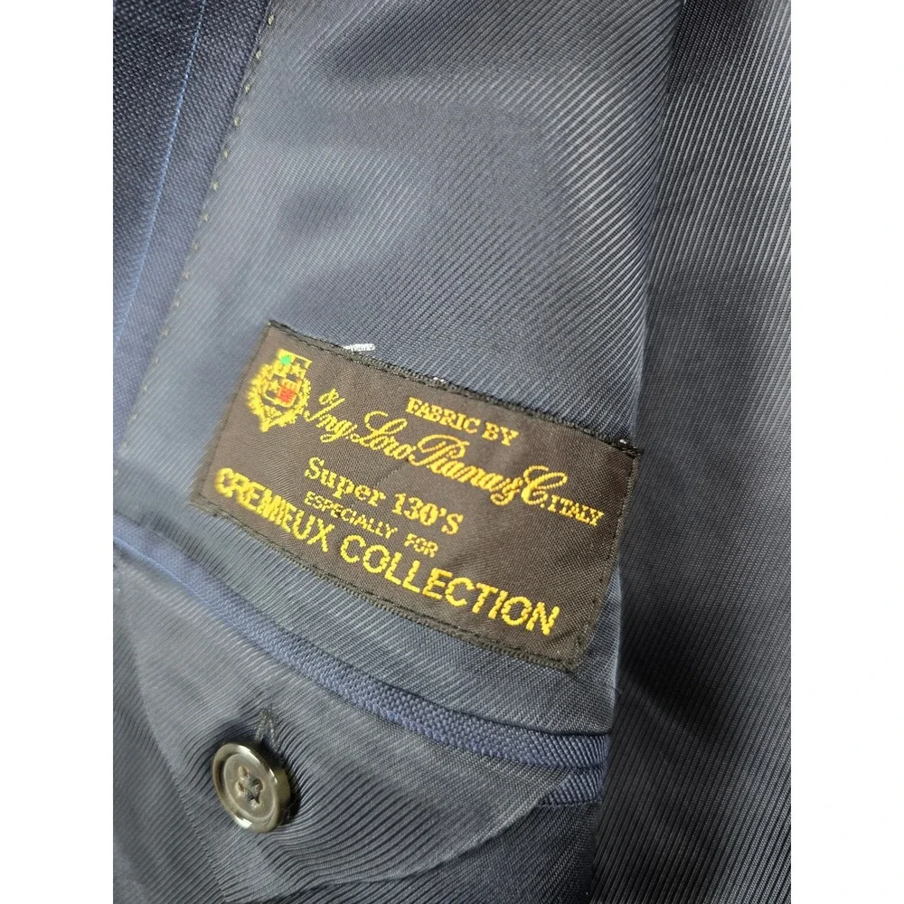 Cremieux Loro Piana Suit Mens 41L 2 Piece Pants 36x32 Navy Pinstripe 130s Wool